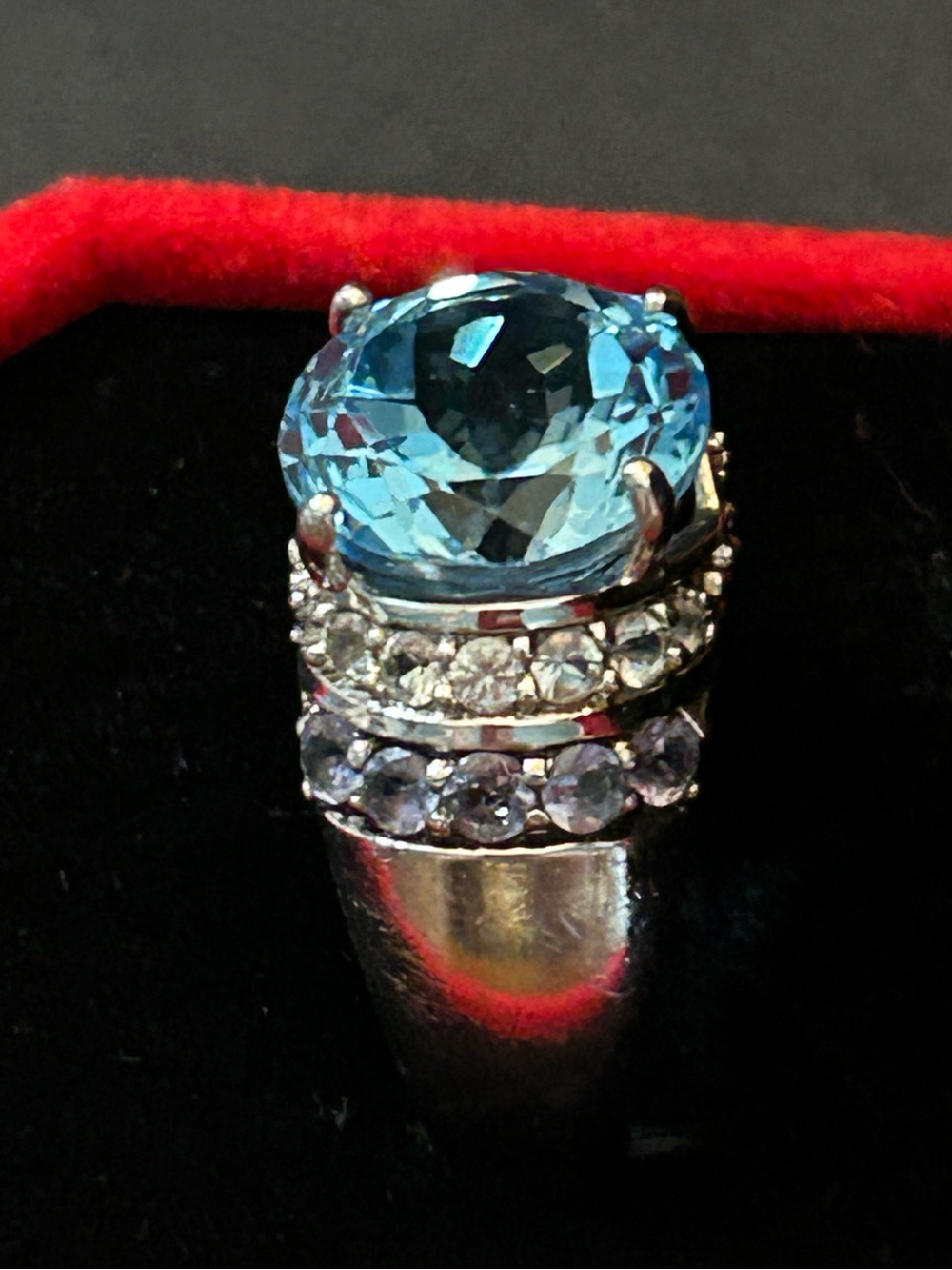 6.37CT Blue Topaz & .58CT Tanzanite w/.42CT White Topaz 925 Sterling Silver Ring - Picture 5 of 15